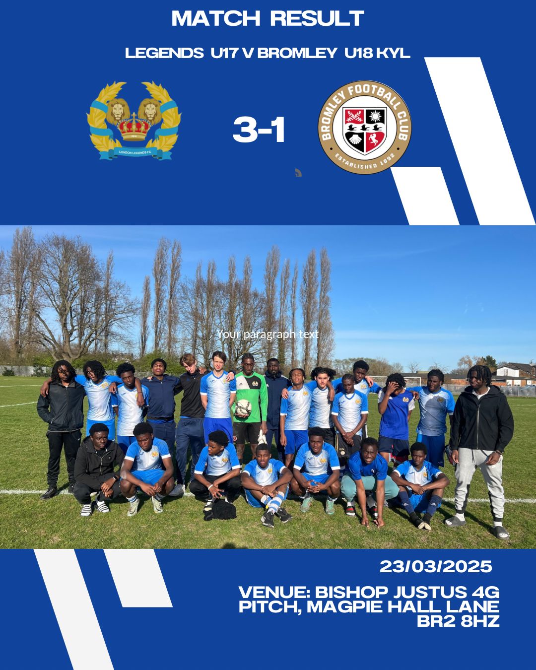 Showcase Game - London Legends FC U17 v Bromley FC u18s KYL